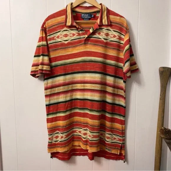 Vintage Polo Ralph Lauren Aztec 100% Cotton Southwestern Polo Shirt - Picture 4 of 12